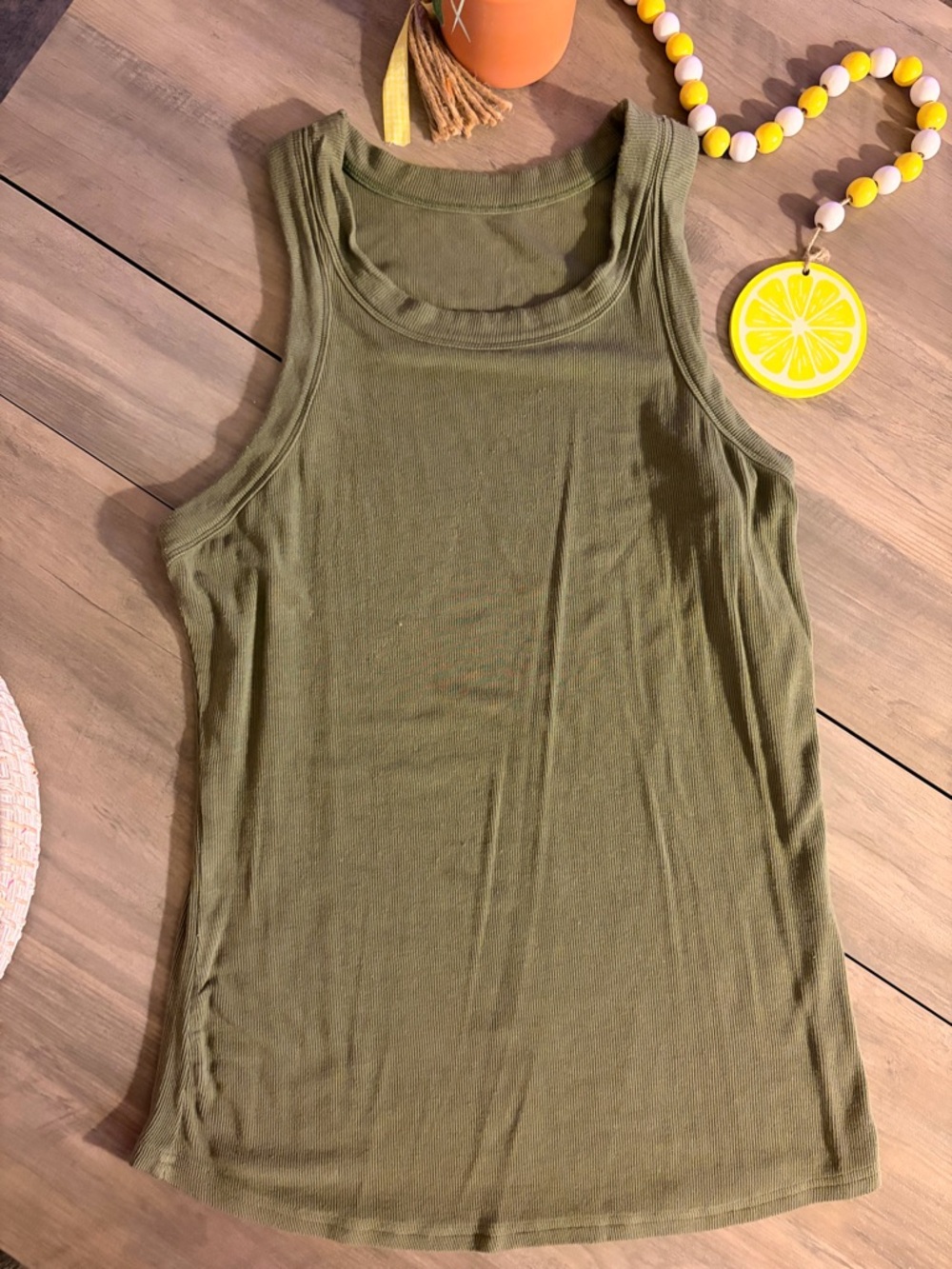 Olive Green Ribbed Tank Top - Women's Casual Layering Tee